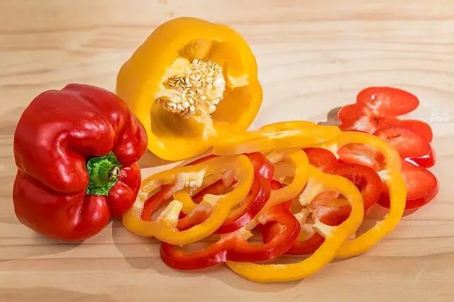 bell peppers being cut