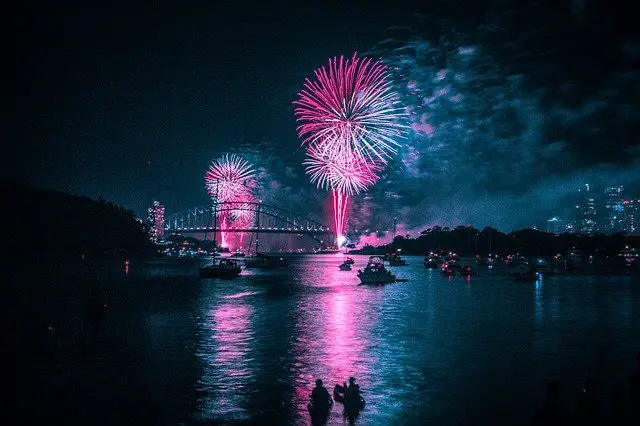 fireworks over a bridge