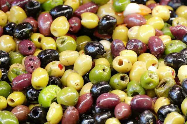 oiled olives on market