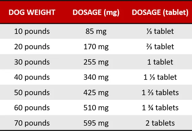 Pepto Bismol tablet dosage chart for dogs